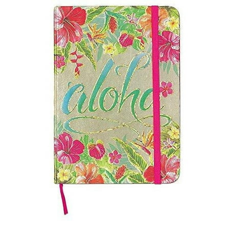Foil Embossed Large Aloha Floral Bound Notebook with Elastic Band
