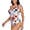 thumbnail image 3 of Picia Red Blue Leaves Pattern Women's One Piece Swimsuits,One Shoulder Swimwear Asymmetric ,Ruffle Monokinis Bathing Suits,High Waisted Flattering Bathing Suits-Medium, 3 of 8