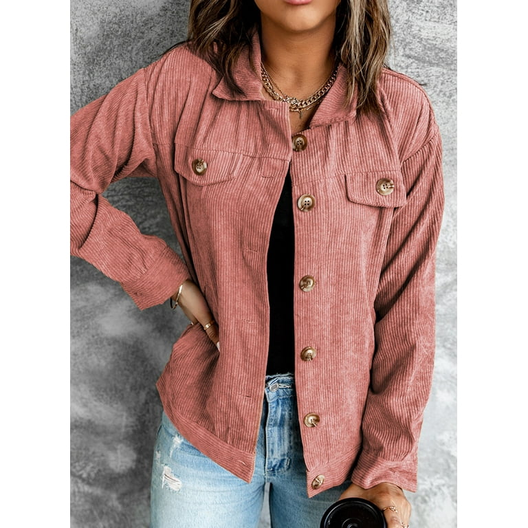 Eytino Plus Size Womens Corduroy Jackets Button Down Long Sleeve Casual Coat  Outwear XL Pink Female - Walmart.com