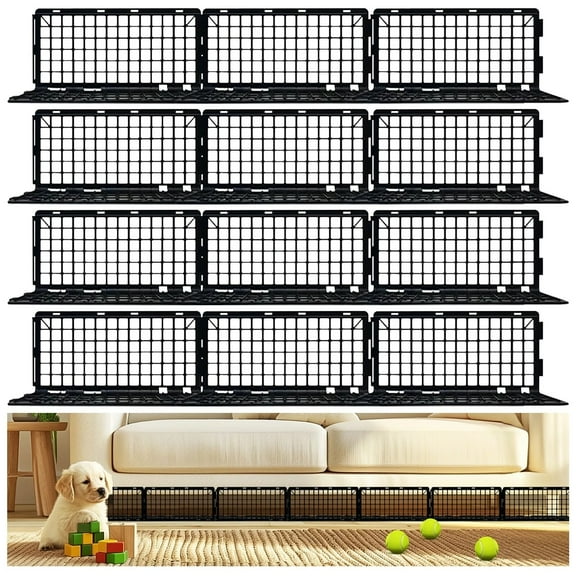12 Pcs Under Couch Blockers, Furniture Underneath Stoppers, Plastic Under Bed Blockers, Couch Gap Protectors, Spliced Barriers to Stop Pets or Small Items from Going Under Sofa, Bed