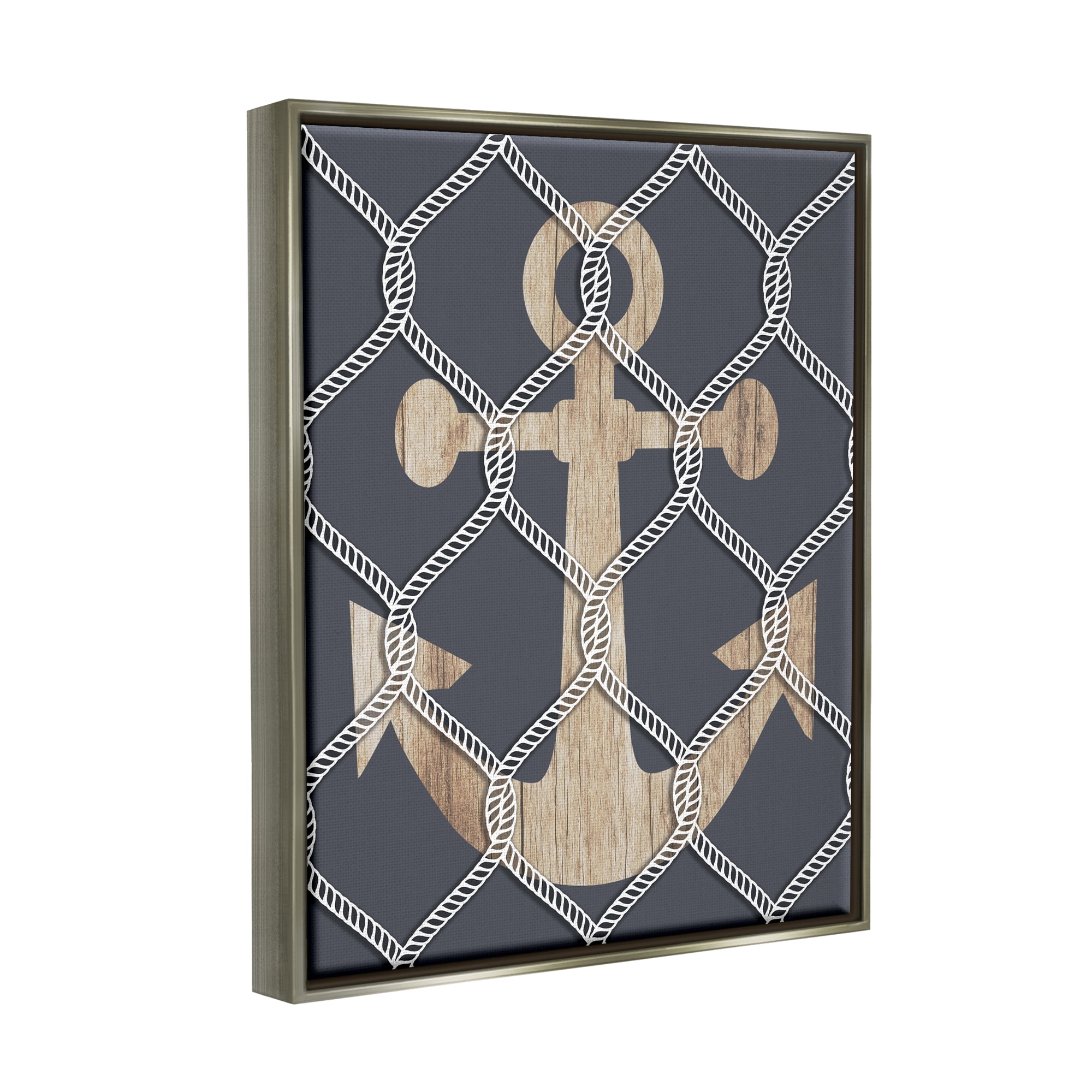 Stupell Nautical Anchor Linked Rope Landscape Painting Gray Floater Framed Art Print Wall Art