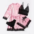 thumbnail image 2 of Ropa de dormir para mujer, 4 Uds., conjunto de pijama de satén con ribete de encaje Floral con bata, Pijamas de seda sintética Sexy, conjuntos de bata, ropa informal para el hogar, ropa de dormir xuanjing  unisex, 2 of 2