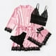 thumbnail image 2 of Ropa de dormir para mujer, 4 Uds., conjunto de pijama de satén con ribete de encaje Floral con bata, Pijamas de seda sintética Sexy, conjuntos de bata, ropa informal para el hogar, ropa de dormir xuanjing  unisex, 2 of 2