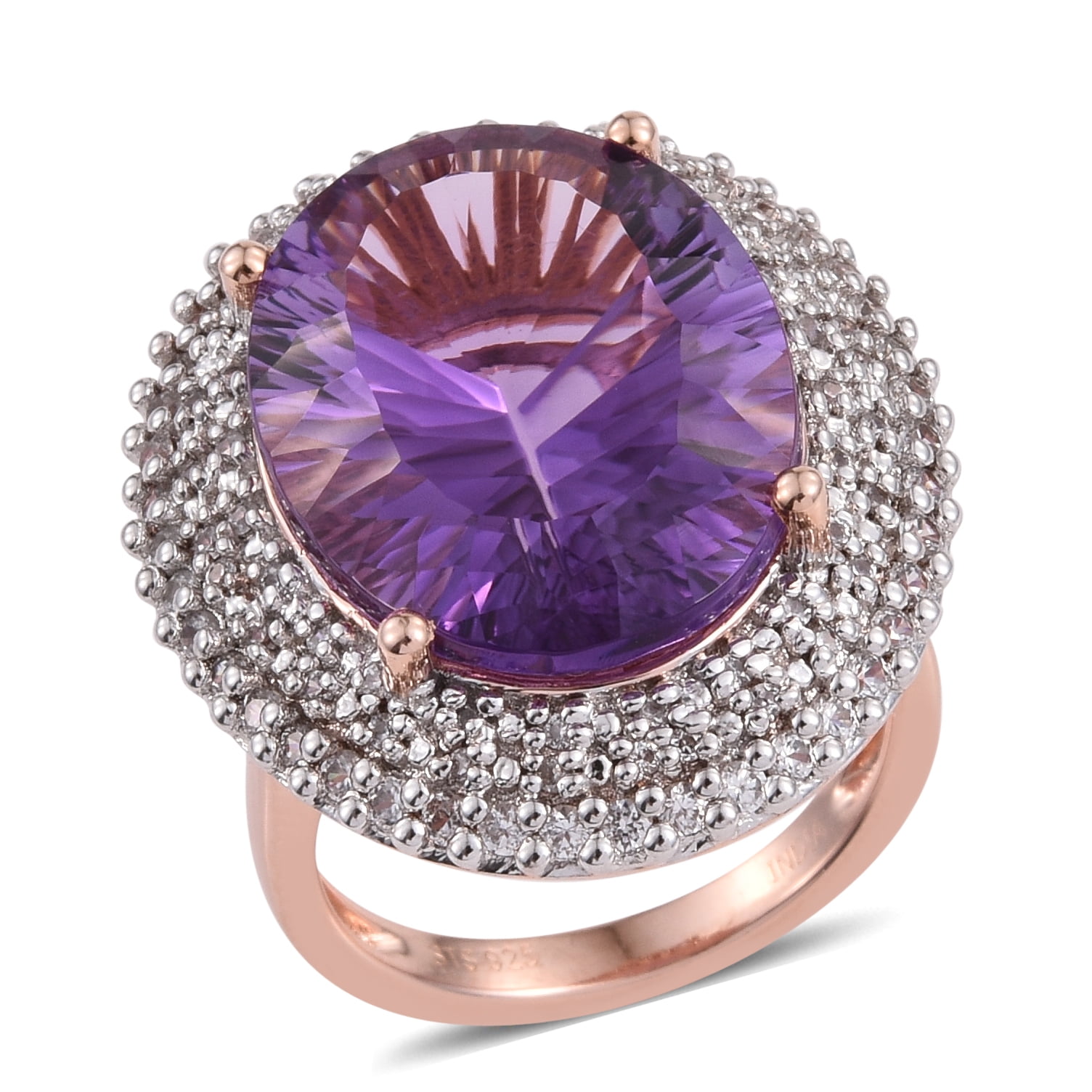 Shop LC 925 Sterling Silver Rose Gold Plated Oval Amethyst Zircon
