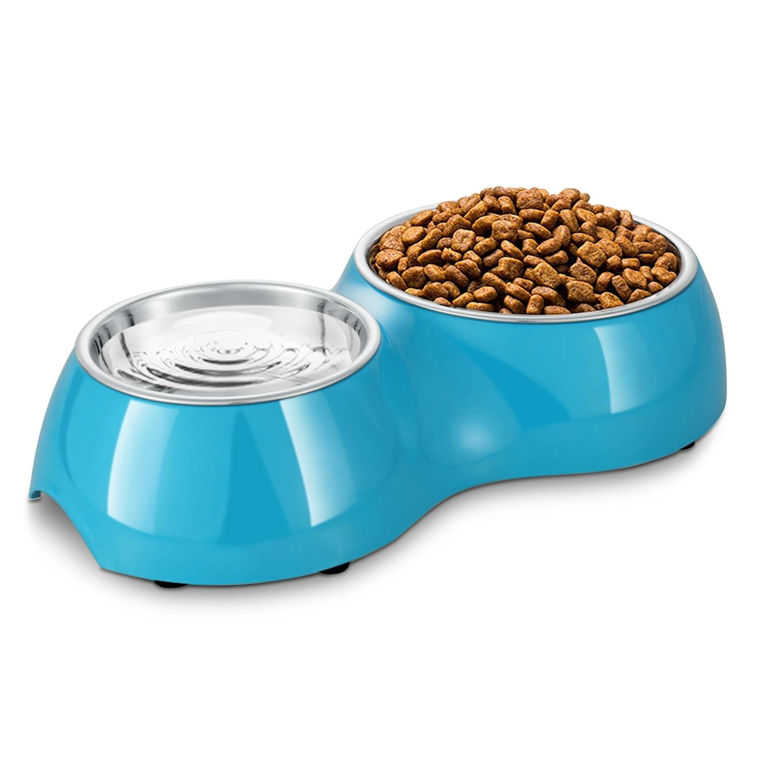 Double Dog Bowl - Double Stainless Steel Dog and Cat Food and Water Bowl -  Raised Puppy Food and Water Bowls - Non-Slip Pet Bowl for Dog and Cat  (Blue) 