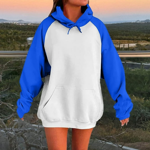 BODOAO Oversized Hoodies for Women, Crewneck Sweatshirts Casual Pullover Cute Sweatshirt Y2K Fashion Tops Fall Outfits 2025 Blue L