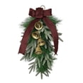 thumbnail image 2 of Artificial Teardrop Christmas Wall Hanging Wreath, Upside‑Down Garland with Velvet Bow & Copper Bells, Pre‑Made Ornament for Front Door, Mantel, Porch Xmas Decor, 2 of 9