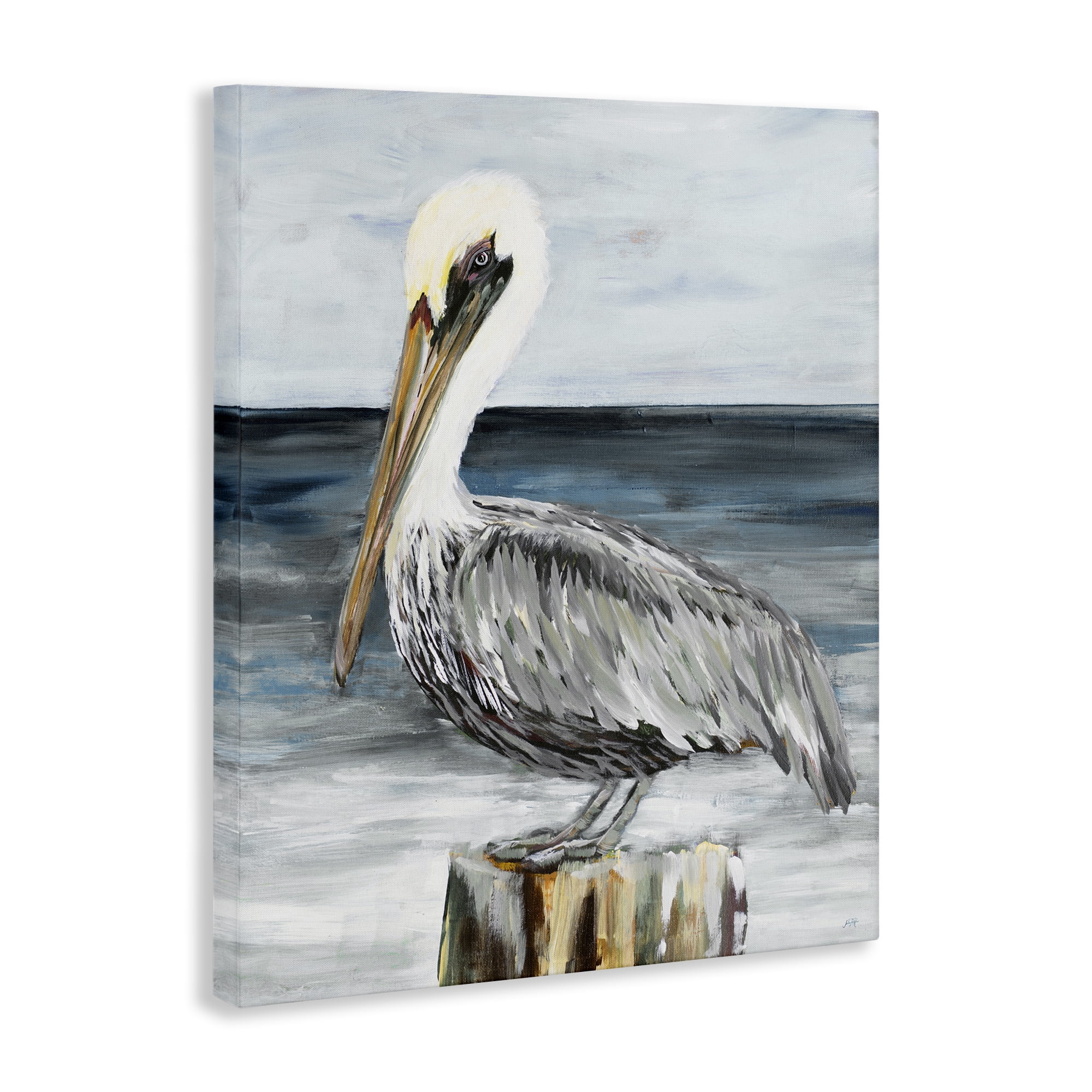 Stupell Industries Peaceful Beach Pelican Animals & Insects Painting Gallery Wrapped Canvas Art Print Wall Art, 30 x 40