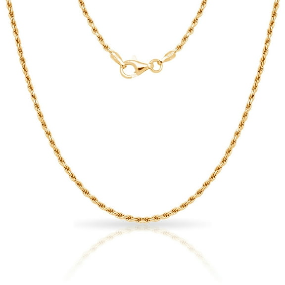 925 Sterling Silver 2mm Gold Plated Sparkle-Cut Rope Chain Necklace (16-30 Inch) Yellow 16 Inch Chain Necklace for Women