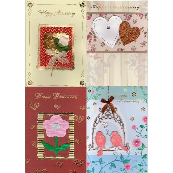 Assorted Happy Anniversary Handmade Greeting Cards in a Bulk 12 Pack