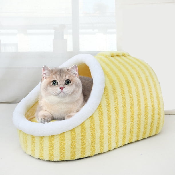 Cama para gatos, lindos nidos cerrados extraíbles, nidos para dormir suaves a cuadros, suministros portátiles para dormir para gatos, nidos cálidos lavables para mascotas pequeñas, medianas y grandes,