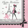 Party in Paris 2 Ply Luncheon Napkins Happy Birthday,Pack of 18,2 packs