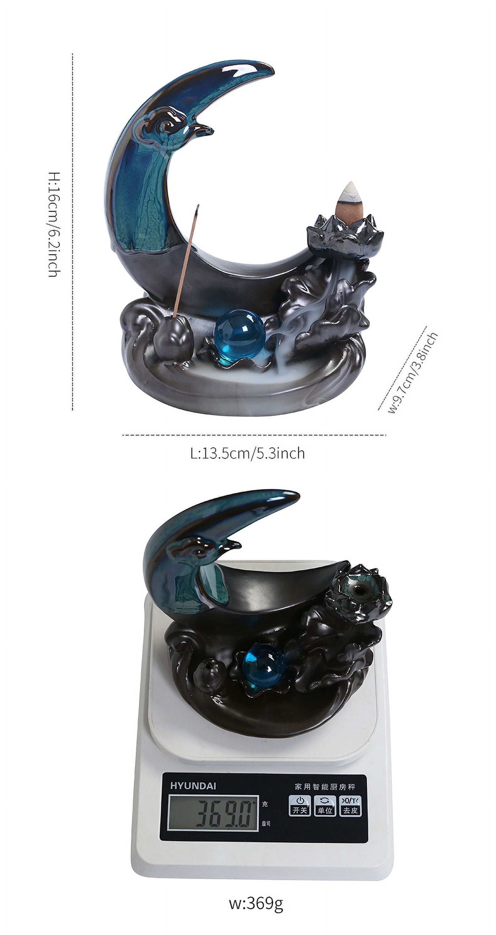 Ceramic Backflow Sandalwood Incense Burner Creative Moon Lotus Leaf Smoke Incense Stick Holder Zen Ornament Craft Decoration
