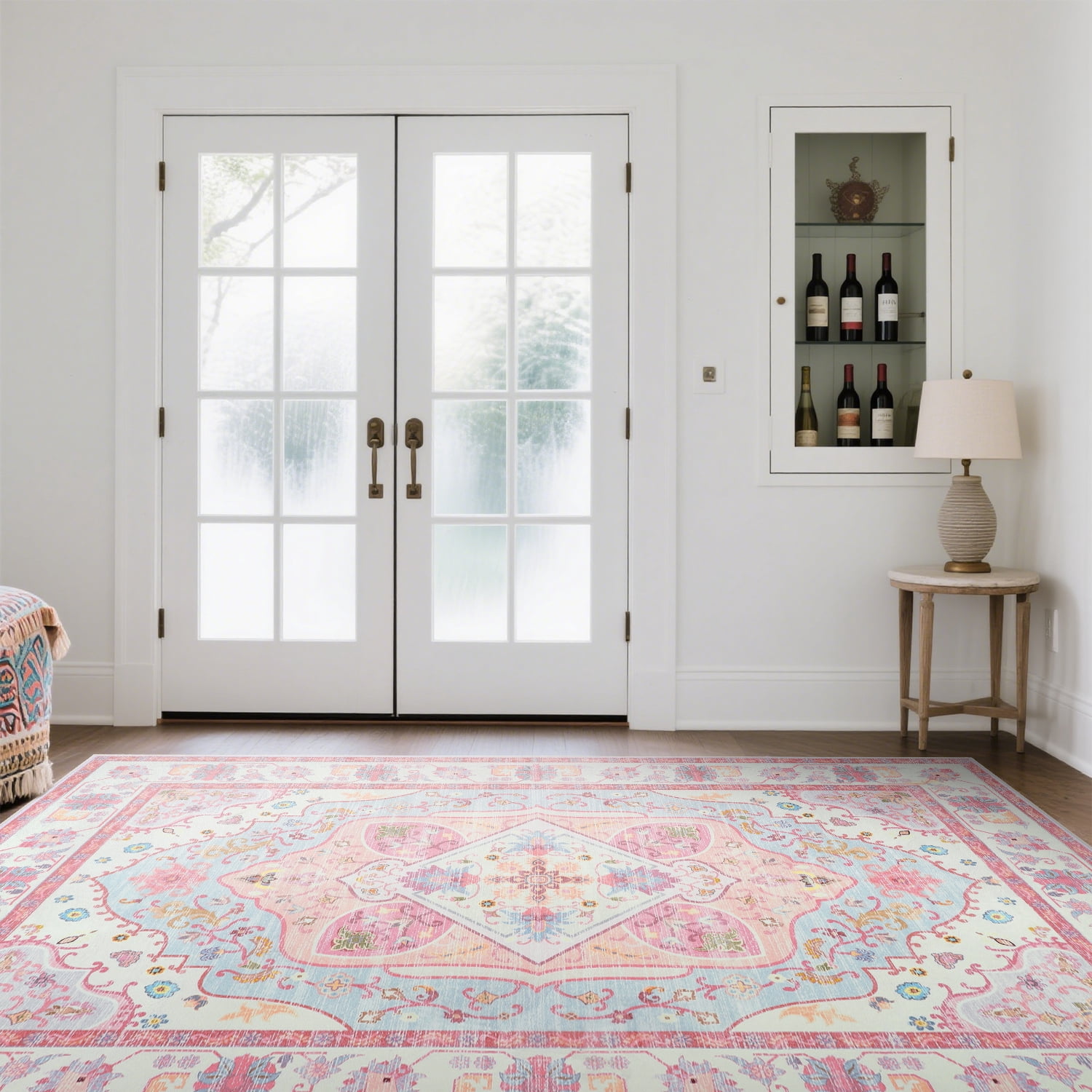 Balacho Pink Persian Medallion Area Rug Floral Pattern Low-Pile Carpet for Bohemian Living Room, 5' x 8'