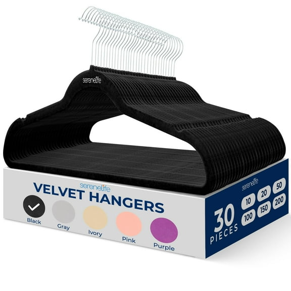 SereneLife 30 Pack Velvet Hangers - Non-Slip, 360 Swivel Hook - Ultra-Thin, Lightweight, Space Saving for Shirts, Sweaters, Hoodies, Kids Clothes & Dresses