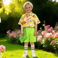 thumbnail image 2 of FYEGRE Boys Outfit with Short Sleeve Top, Casual Shorts & Socks, Cute Playful Ensemble for Spring/Summer, Family Gatherings & School Events Green 13-14 Years, 2 of 6