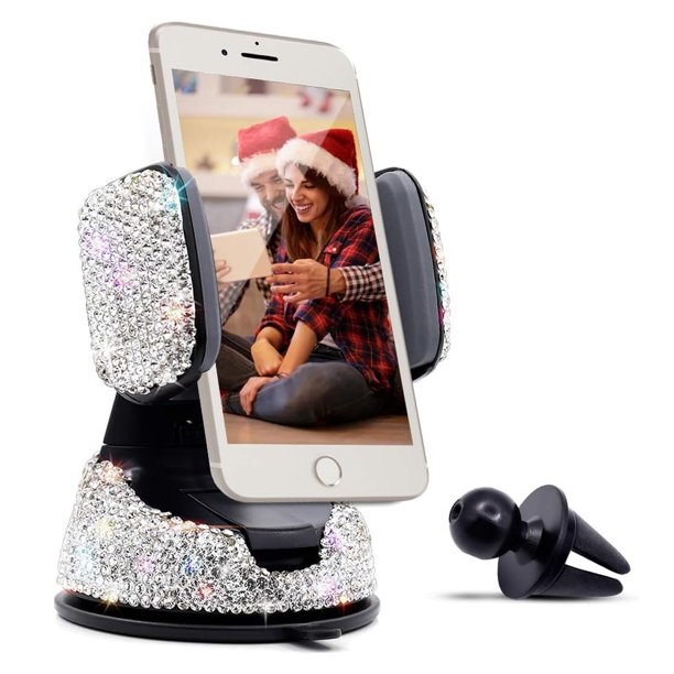 Soporte para teléfono de automóvil con diamantes de imitación brillantes, soporte para parabrisas y tablero, soporte ajustable para teléfono para una fácil visualización de la pantalla GPS,