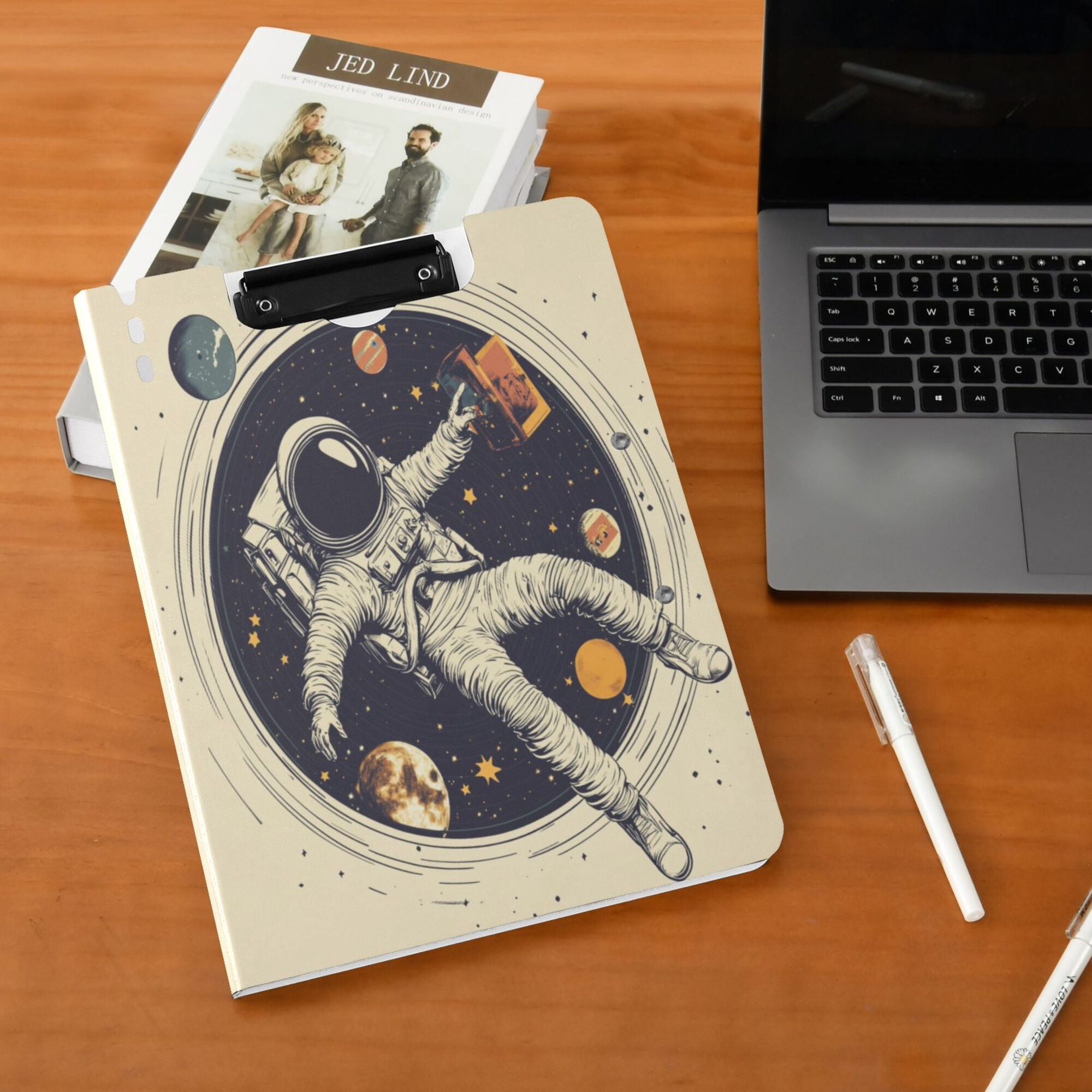 FORMRS A4 Clipboard Folder with Pen Holder Horizontal Foldable School Office Binder, Astronaut Floating