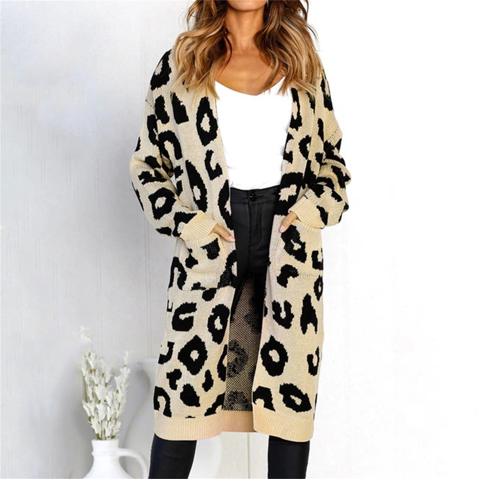 Tuscom Sweater Women, Fashion Women Winter Warm Long Leopard Print Cardigan Sweater with Pocket Coat Blouse Outwear - Walmart.com