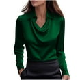 thumbnail image 2 of Women's Tops Dressy 2026 Ice Silk Cowl Neck Blouse Long Sleeve Shirts Satin Business Work Tops Summer Spring Outfits, 2 of 7