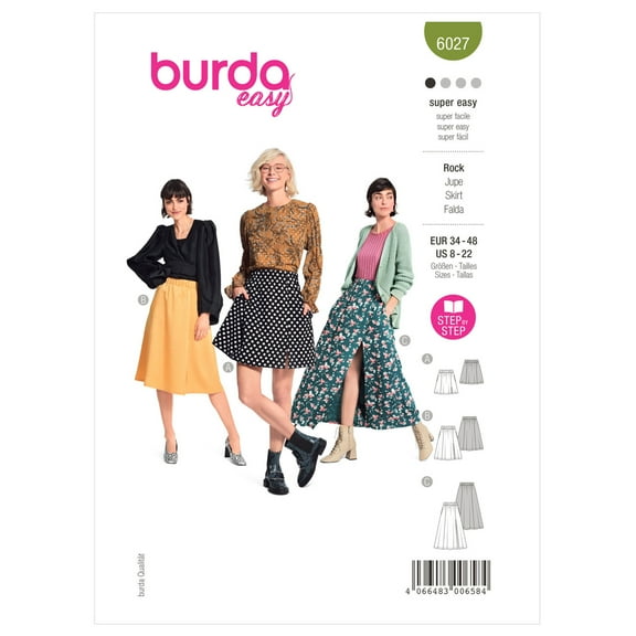 Burda Style Sewing Pattern 6027 - Misses' Skirt, Size: A (8-10-12-14-16-18-20-22)
