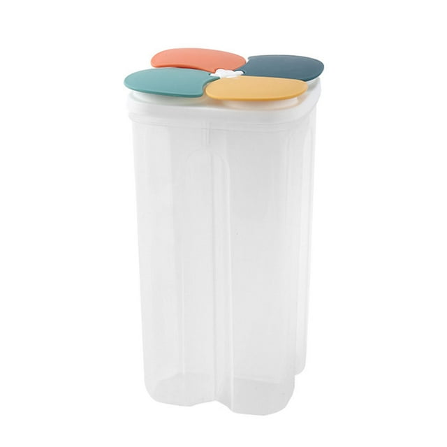 Food Storage Container, Clear 4 Compartment Cereal Storage Box for Kitchen