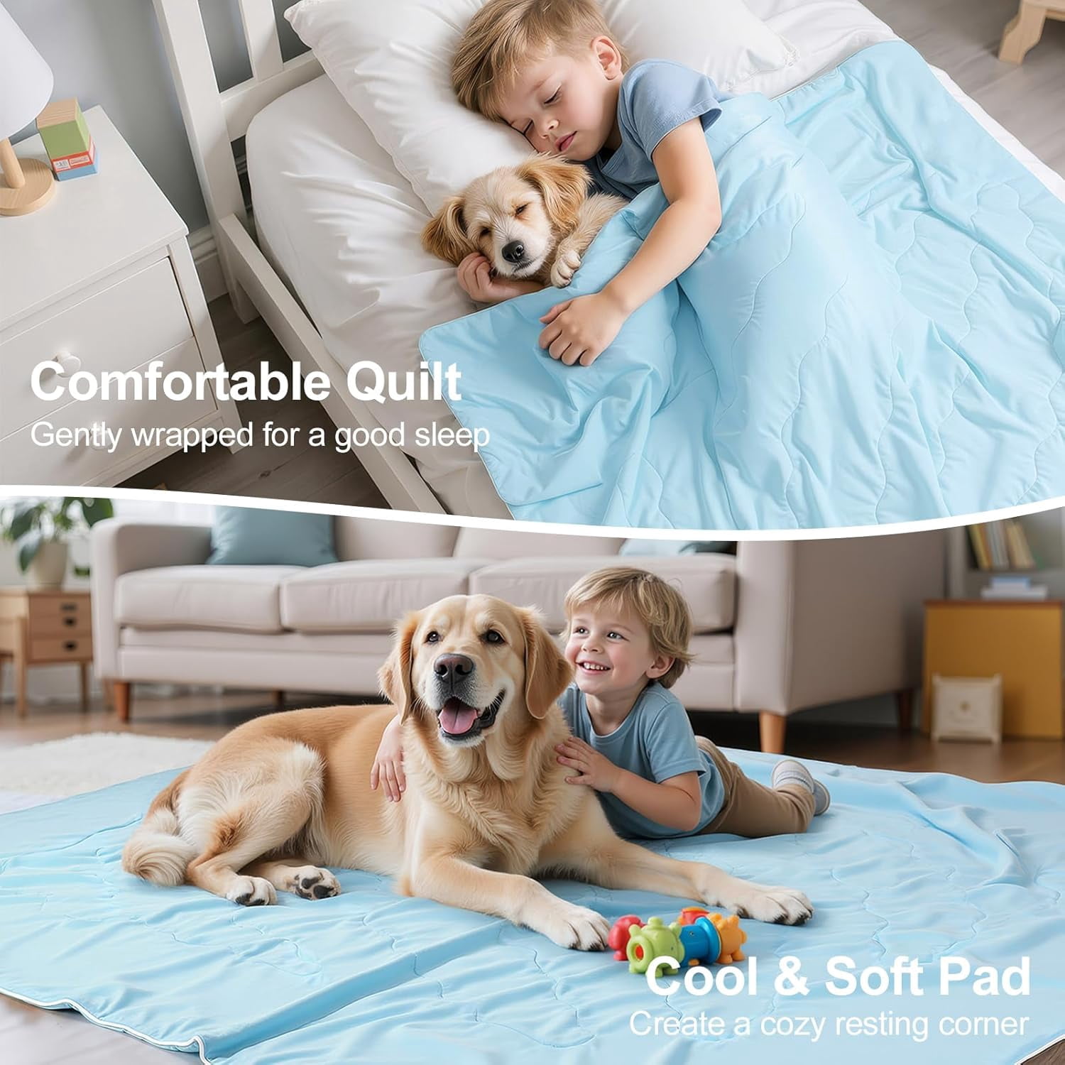 Premium Cooling Dog Blanket, Q-MAX>0.4 Cooling Blanket for Dogs, Washable Lightweight Summer Quilt for Pets and Humans, Self Cool Quilt for Cats, Cool Throw for Hot Sleepers, 25"×35", M, Blue