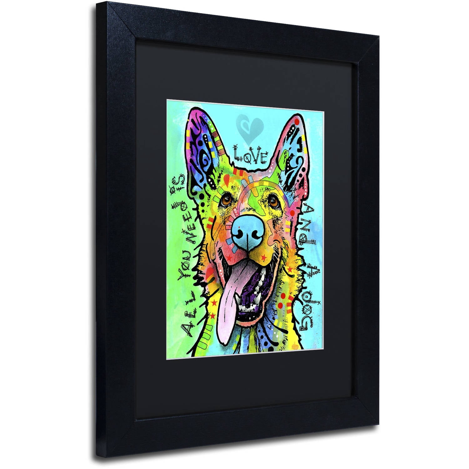 Trademark Fine Art 'Love And A Dog' Canvas Art by Dean Russo, Black Matte, Black Frame