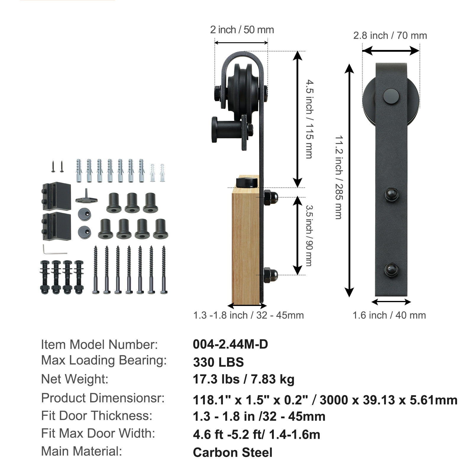 SKYSHALO J Hanger Sliding Barn Door Hardware Closet Track Kit for Single Door 10FT