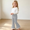 thumbnail image 4 of fnnxnal Kids Girls Flare Pants Ribbed Knit High Waist Stretchy Bell Bottom Lace Trim Gray,Size 8 T, 4 of 7
