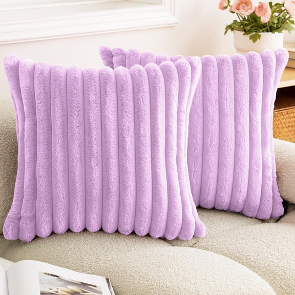 Namzi 45x45cm Faux Fur Pillow Cover Soft Plush Striped Decorative Throw Pillow Cover for Sofa, Bed Living Room Home Decor,1 Piece,Light Purple