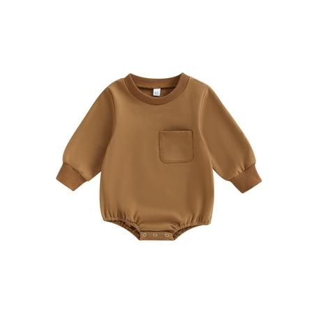 

Calsunbaby Infant Baby Boy Girl Short Sleeve Summer Romper Solid Color Pocket Onesie Outfit 0-24M