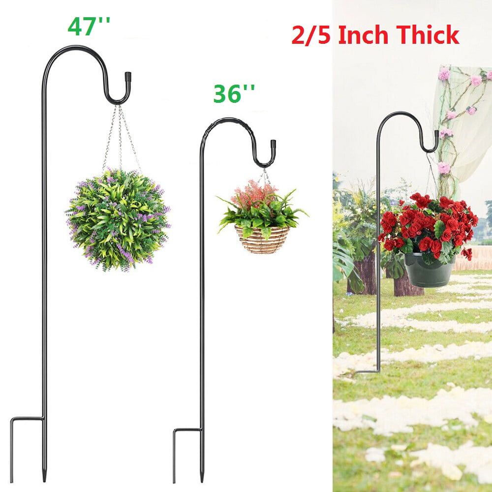 FEED GARDEN 48 Inch Adjustable Shepherd Hook with 5 Prongs 1 Pack Black 1/2 Inch Thick Plant Basket,Wind Chimes Adjustable Heavy Duty Firm Outdoor Garden Hanging Stake for Bird Feeders 