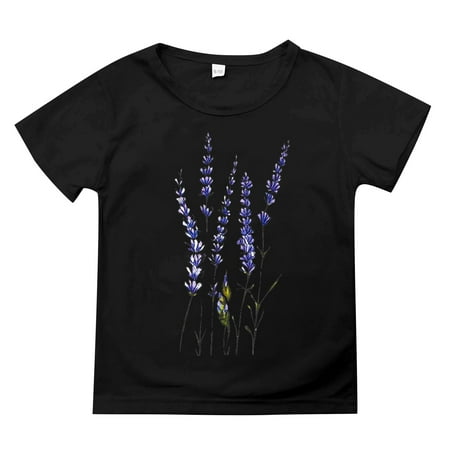 

LNMQLPDBS Kids T-Shirts Black Cute Letter Flower Print Neutral Children s Pullover Round Neck Short Sleeve T Shirt Medium Cartoon Top for Children