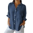 thumbnail image 2 of Cotton Linen Shirts For Women Gauze Shirts For Women Linen Clothing For Women Loose Fit Tee Shirt Women Oversized Linen Shirts For Women Cotton Boho Tops Womens Gauze Tops Womens Summer Tops Navy S, 2 of 6