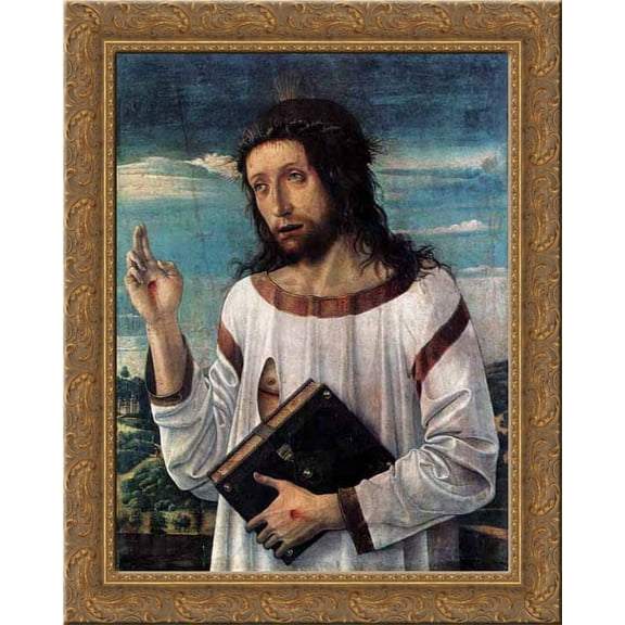 Christ Blessing 20x24 Gold Ornate Wood Framed Canvas Art by Bellini, Giovanni