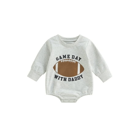 

Baby Boys Game Day Romper Casual Long Sleeve Round Neck Football Letter Print Spring Fall Jumpsuit