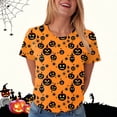 thumbnail image 5 of Akiihool Linen Shirts for Women Summer Halloween T Shirt Women Vintage Graphic Coffee Tees Shirt Short Sleeve Casual Funny Halloween Party Shirts (Orange,L), 5 of 8