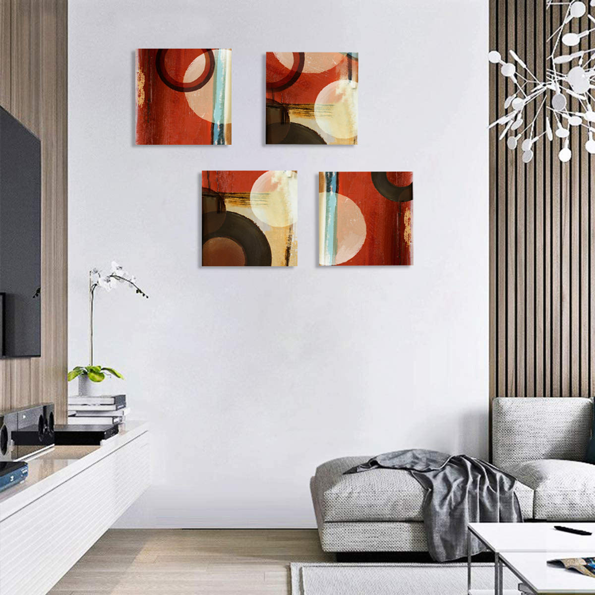 Burgundy abstract geometry canvas wall art red brown geometry prints for living room bathroom bedroom ready to hang