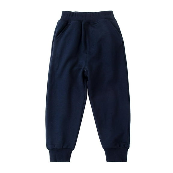 Girls Boys Elasticated Waist Warm Pants Baggy Sports Sweatpants School Pe Children Loose Straight Pants Navy 2-3 Years