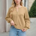 thumbnail image 3 of Women's Button Neck Sweater Long Sleeve Henley Fashion Loose Knit Pullover for Fall and Winter, Casual and Comfortable Top, Ideal for Daily Wear,Khaki,Size S, 3 of 9