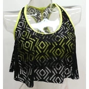 SO Black 2-Piece Mesh Flounce Midkini Racerback Bikini Top Swimwear Juniors Womens XS