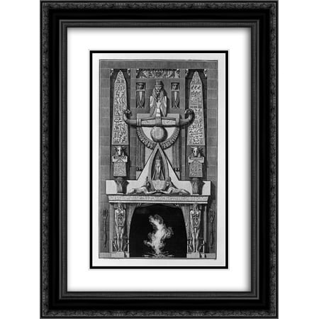 Decorative Obelisk Giovanni Battista Piranesi 2x Matted 20x24 Black Ornate Framed Art Print 'Egyptian-style fireplace, on the floor between two obelisks and a number of decorative elements, two sphinxes crouching' ()
