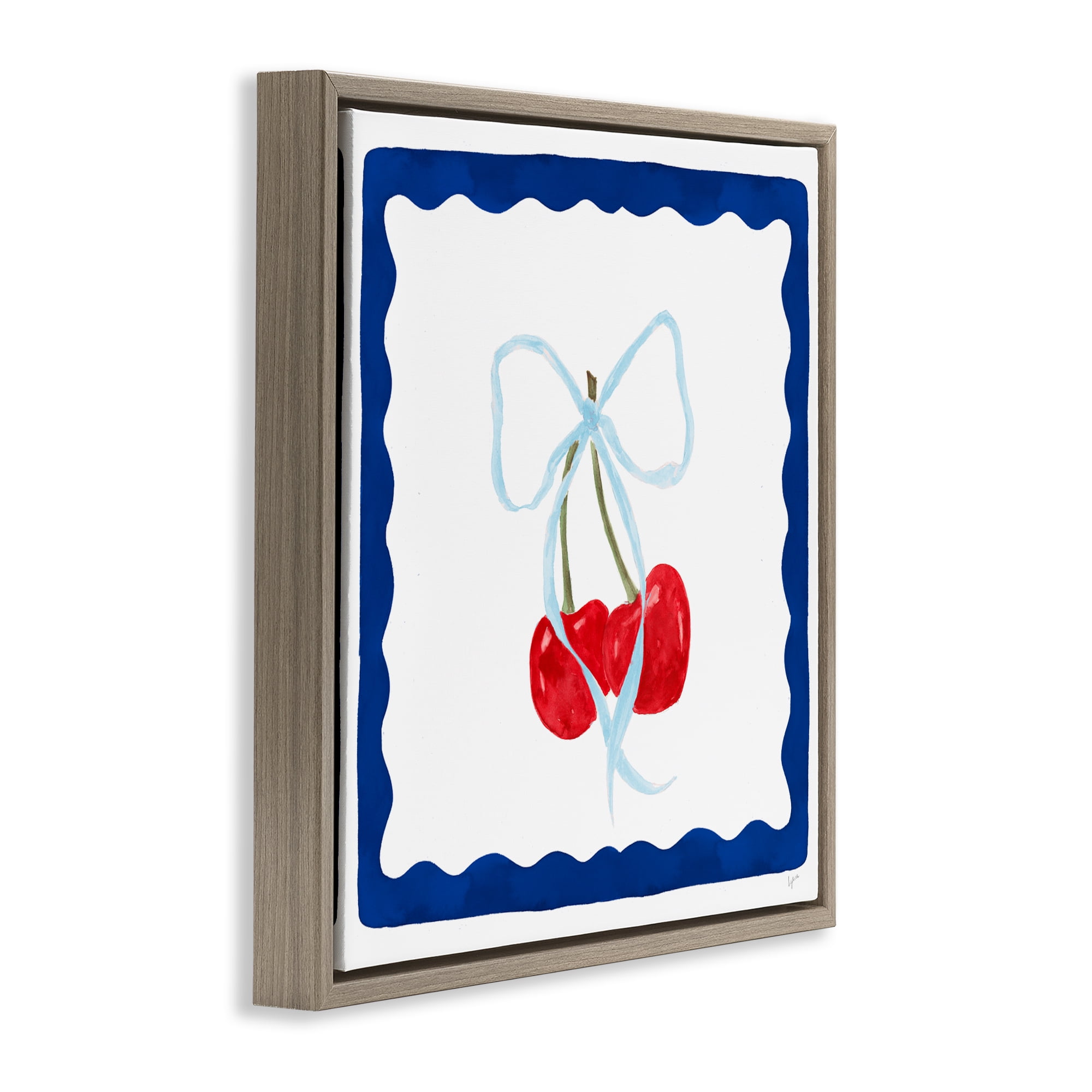 Stupell Industries Summer Bordered Cherries Brown Framed Floater Canvas Wall Art, design by Lucille Price