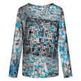 thumbnail image 5 of Blusa de cuello redondo de manga larga con estampado degradado de novedad clásica para mujer Pompotops  gfhjh19343, 5 of 5