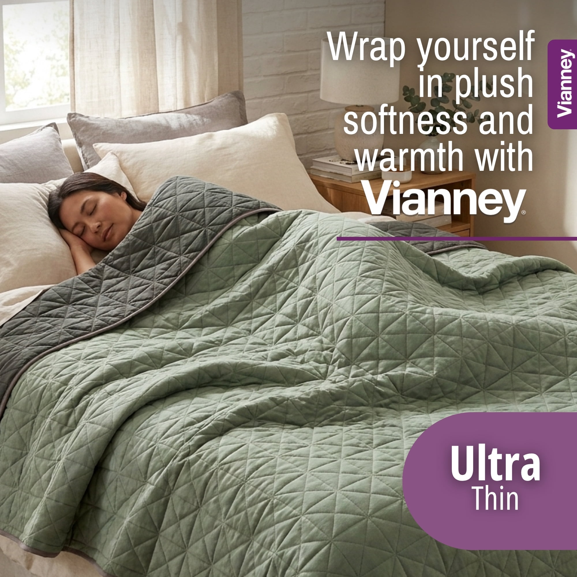 Vianney - Queen Size Comforter - 91x93 Inches - Reversible Lightweight Olive Green Bedding - Soft Triangular Quilt Pattern for Year-Round Comfort