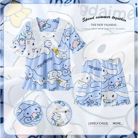 

Anime Sanrios My Melody Cinnamoroll Hellokittys Cute Bow Pajama 3-piece Set Kawaii Summer Short Sleeved Top Shorts Home Wear