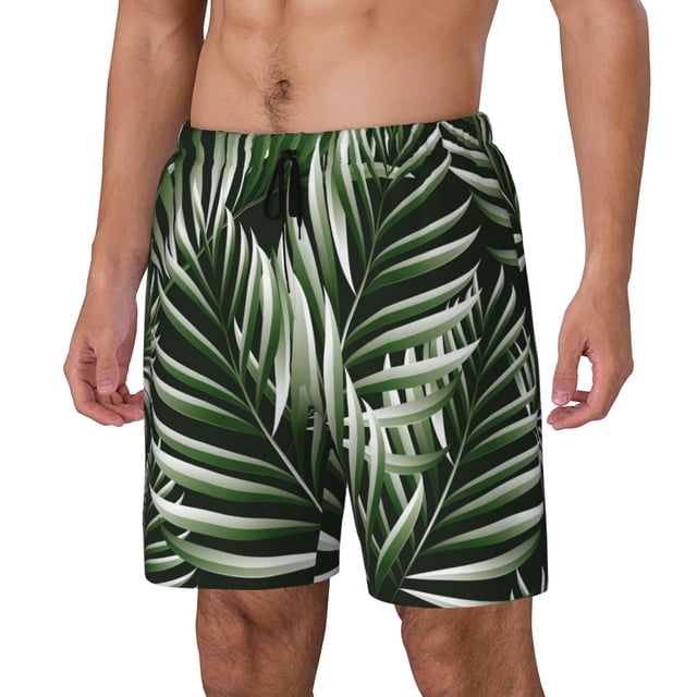 Fotbe Tropical Palm Leaves1 Traje de Baño para Hombre – Shorts de Natación de Secado Rápido con Forro y Bolsillos-Medium