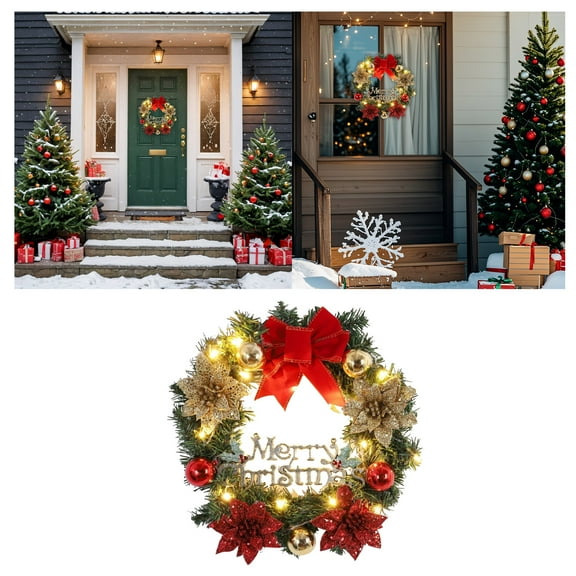 Olilia Christmas Light-Up Garland, Artificial Pine Needle Garland with Colorful Balls And Bows, Suitable for Front Door, Christmas Holiday Party Decoration.