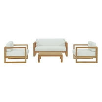 Modway Upland 4-Piece Wood Patio Sofa Set in Natural and White